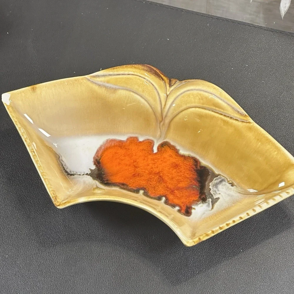 Vintage California Pottery MCM Orange‎ Drip Glaze Serving Set Lazy Susan Ceramic